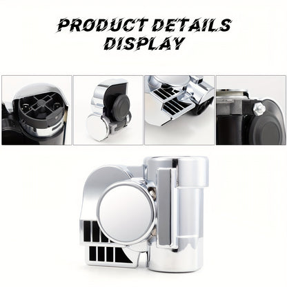 12V Air Horn Super Loud Train Sound for Car Truck Motorcycle Boat SUV Universal Fit Compressor Kit with Relay Harness & Horn Cover - Black & Silver