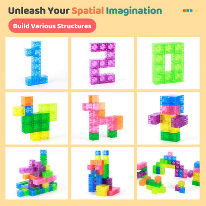 Magnetic Building Blocks 100pcs Colorful Transparent Cube Construction Set – Creative STEM Physics Learning Toy for Boys & Girls, Best Christmas & Birthday Gift for Kids Ages 3+