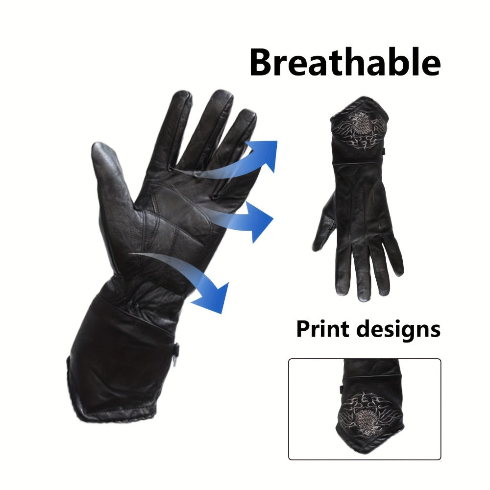 Women's Motorcycle Riding Gloves Full Finger Thermal Winter Warm Gloves with Stitched Eagle for Motorbike Cycling Driving Cold Weather – Black (S/M/XL/2XL/4XL)