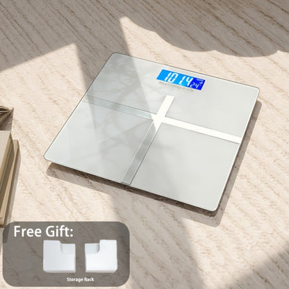 Digital Bathroom Scale High Precision – 396 lb Capacity Electronic Weight Scale with LCD Display, Available with Tape Measure & Storage Rack, Compact Body Weight Scale for Home Bathroom & Fitness