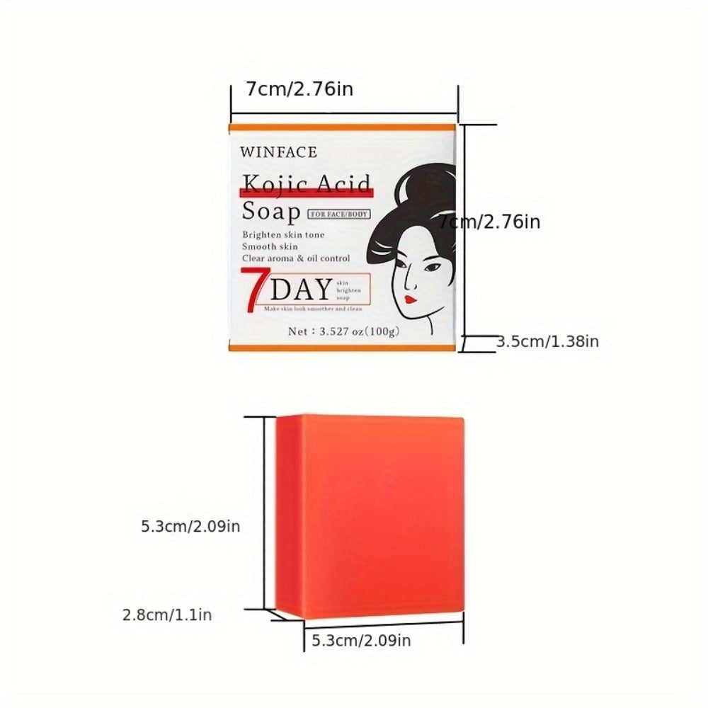 Kojic Acid Brightening Bar Soap 6-Pack – Rose Extract & Glycerin Formula for Dark Spots, Oil Control & Even Skin Tone | Moisturizing Gentle Cleanser for Face, Hand & Body | Natural Orange Scent, 100g Each