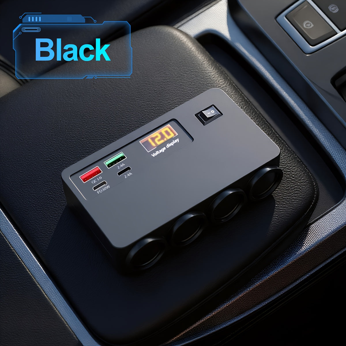 8-In-1 120W Car Charger Adapter, 4-Outlet Auto Power Outlet Splitter with PD 30W Type-C And QC3.0 USB Ports, Fast Vehicle Extender with LED Voltmeter And Main Switch for Cars, Trucks, Rvs, Dash Cams by AXVIV
