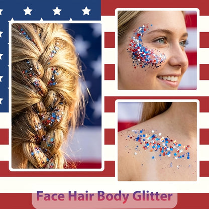 Glitter Makeup Stick Red & Blue Multi-Use Glitter Gel for Face Hair & Body – Patriotic American Flag Theme for July 4th Independence Day Sports Events & Stage
