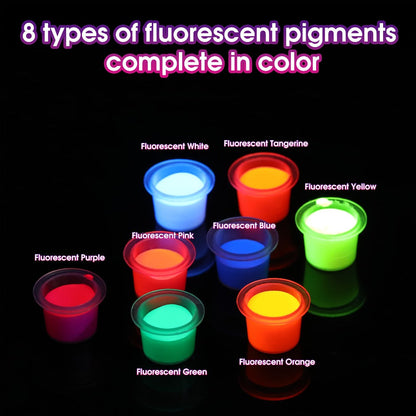 UV Fluorescent Tattoo Ink Set 8 Colors – Professional Long-Lasting Blacklight Tattoo Pigment for Body Art, Permanent Makeup & DIY Tattoo – Vibrant Neon Violet Glow Ink