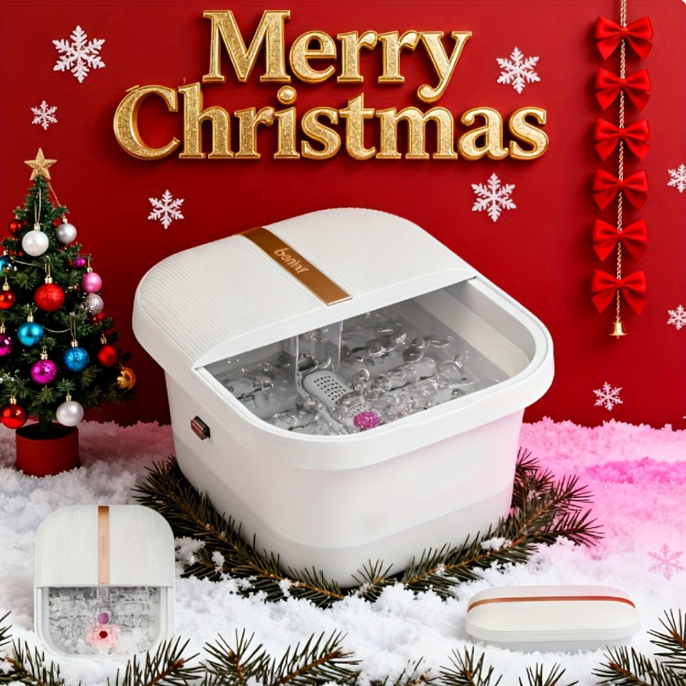 Foldable Foot Spa Bath Massager with Automatic Heating – Temperature-Controlled Foot Soak Basin with Massage Rollers, Bubble Jets & Pedicure Kit, Collapsible Foot Bath for Home Relaxation & Gift
