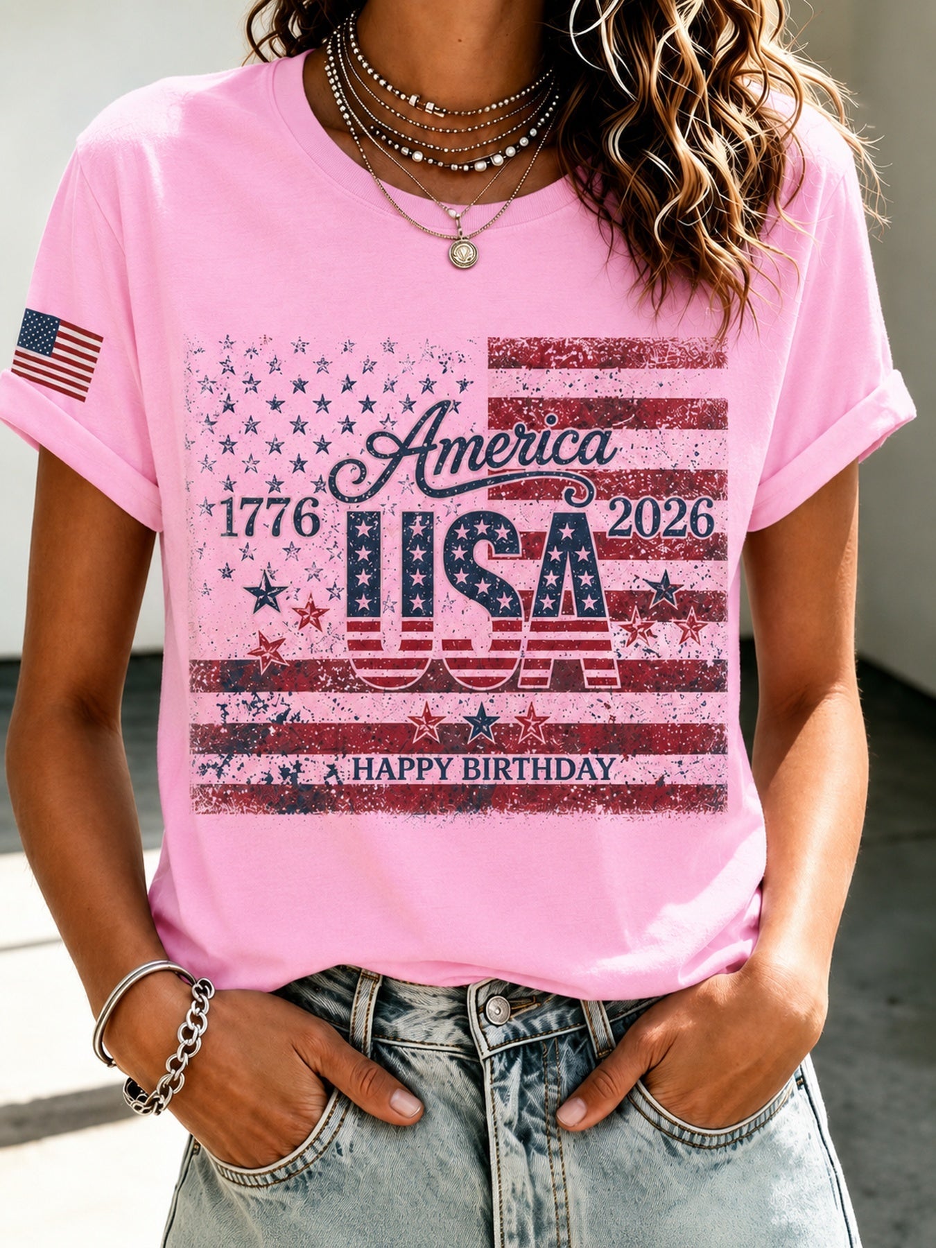 Men's Patriotic T-Shirt - Round Neck Short Sleeve Streetwear Style