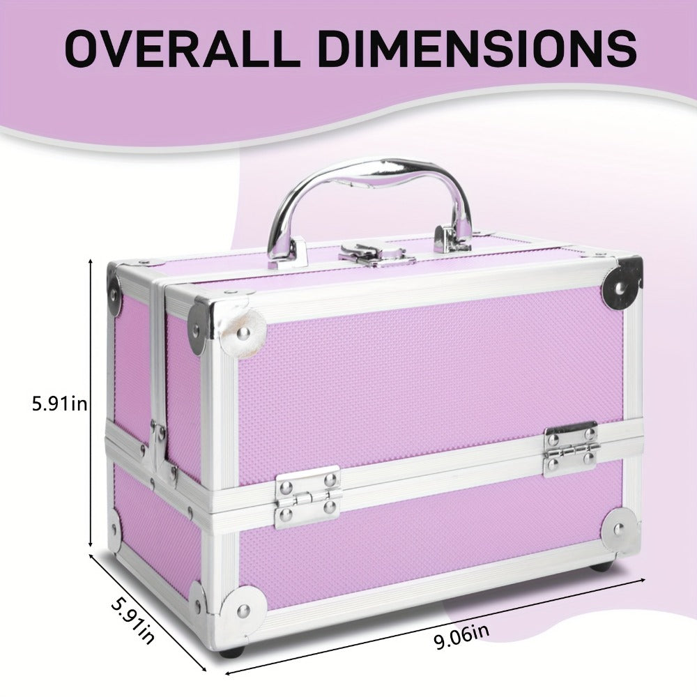 Rolling Makeup Case Aluminum 4-in-1 Extra Large Professional Cosmetic Trolley with 360° Swivel Wheels for Makeup Artist Tattoo Artist Salon Travel Black Pink Silver