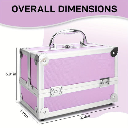 Rolling Makeup Case Aluminum 4-in-1 Extra Large Professional Cosmetic Trolley with 360° Swivel Wheels for Makeup Artist Tattoo Artist Salon Travel Black Pink Silver