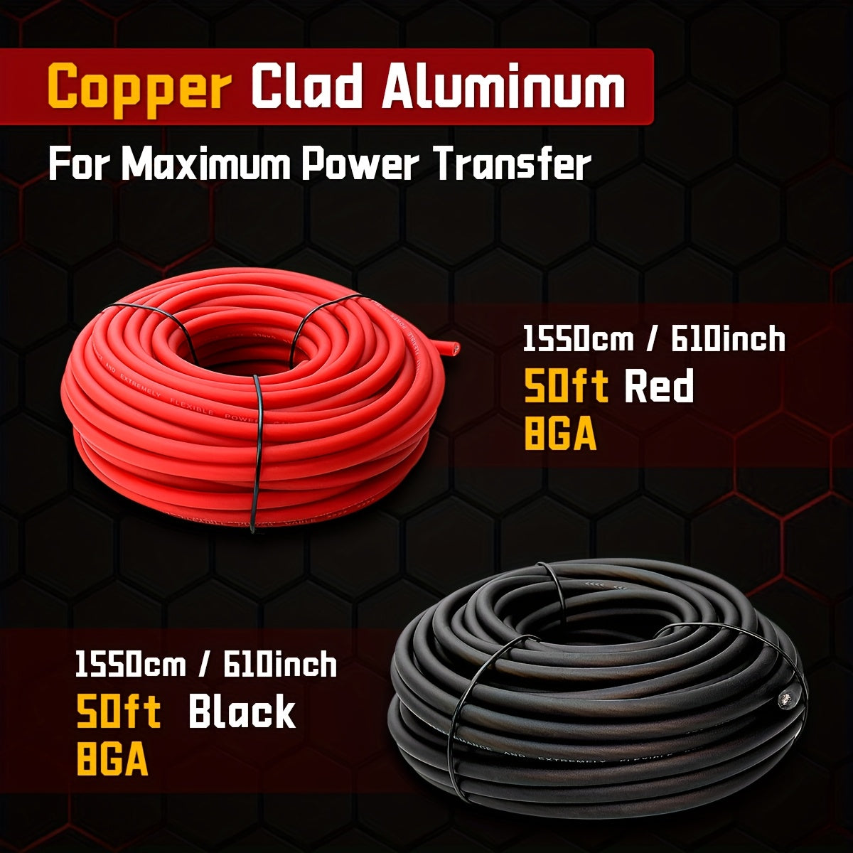 8 Gauge Wire, 50ft Black & Red Power Wire Cable Set, Silicon Shell Power Wire, Copper Clad Aluminum Wire for Battery Cable, Car Audio, Amp Wiring, Generator, Automotive, RV