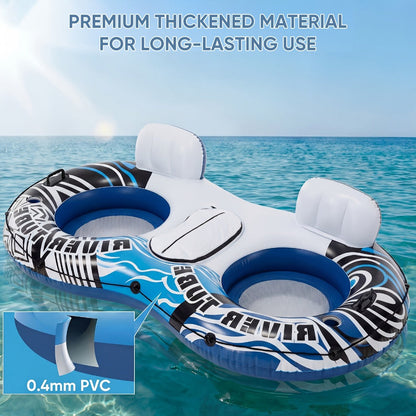 2 Person Inflatable Pool Float Bed with Detachable Cooler & 2 Cup Holders – Heavy Duty Double Adult Lounge Raft for Swimming Pool River Lake Drifting Summer Couples Gift