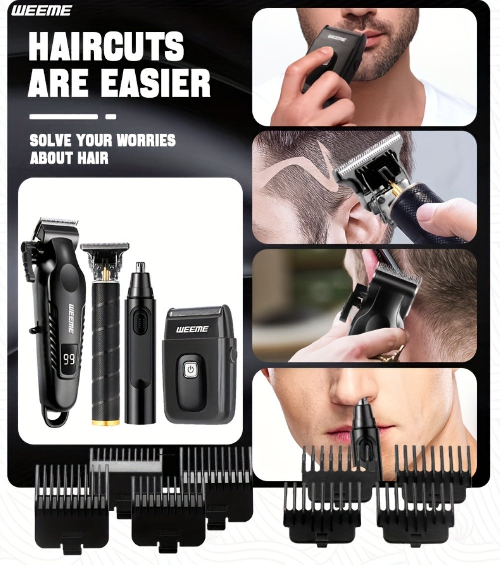 Zinc Alloy Men's Grooming Kit – USB Rechargeable Hair Clipper, Nose Trimmer, Electric Shaver & Detail Trimmer Set, 3500mAh Battery, 1-4 Piece Options, White Black Gold Gift for Men