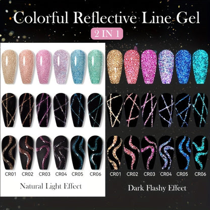 Reflective Glitter Line Gel Nail Art Set LILYCUTE Sparkling Stripe 3pcs 5ml Each - Ultra-Thin Pull Line Drawing Graffiti Gel Polish LED UV Cured DIY Home Manicure for Women