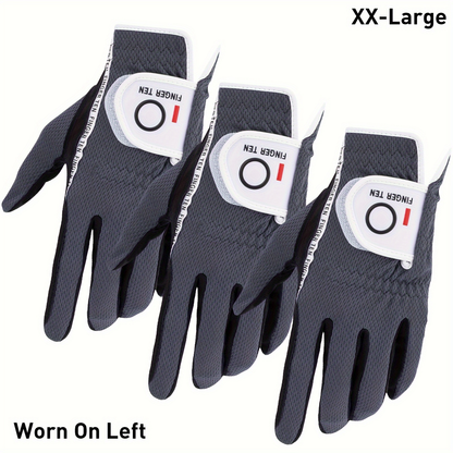Wet Weather Golf Gloves Rain Grip 3-Pack for Men | Breathable Water-Resistant Golf Gloves for Left & Right Hand – Durable Comfortable Fit in Hot & Wet Conditions (Black, Gray, White | S–3XL)