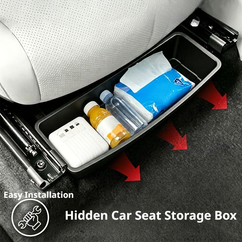 Under Car Seat ABS Storage Box, Fits Most Car Models, Front And Rear Seat Space Organizer, Hidden Tray, Efficient Car Part Storage, Car Organizer