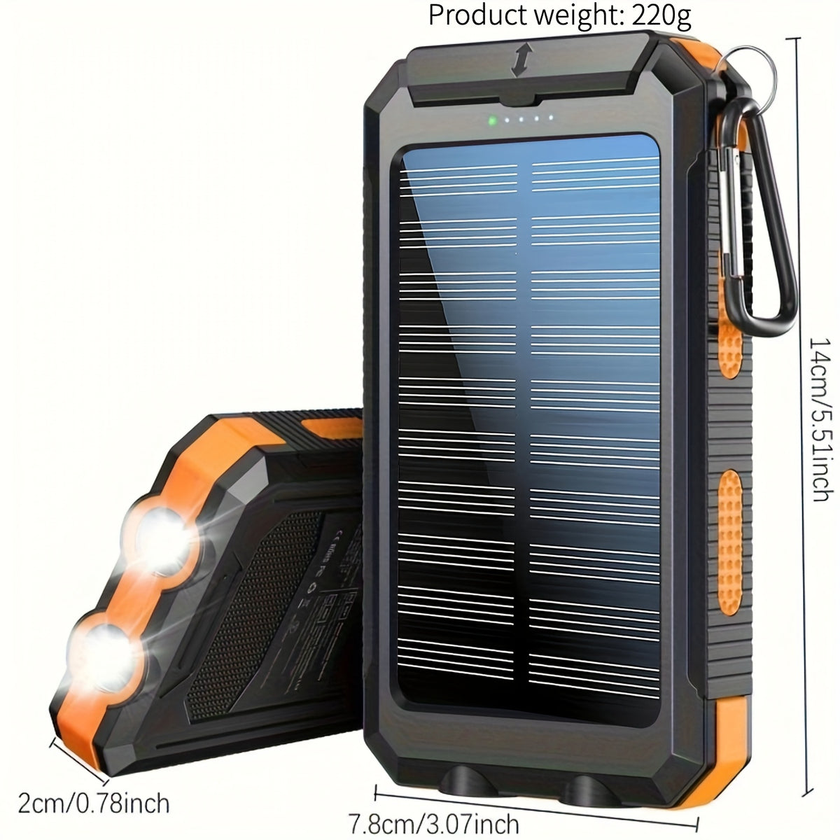 2pcs Solar Charger 20000Mah, 40000Mah, Portable Dual USB Output Solar Charging Panel, Fast Charging External Battery Pack, Built-In LED Flashlight Emergency Model for Hiking. (Pack of 2)