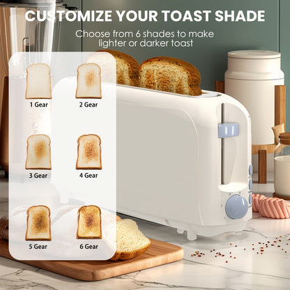 2 Slice Slim Toaster with 6 Shade Settings, Cancel Reheat Defrost Functions, Removable Crumb Tray – Compact 750W Bread Toaster for Kitchen Counter, Fits Bread Waffle Bagel