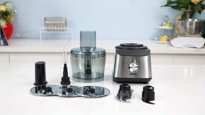 Food Processor 600W 6-in-1 Electric Food Chopper 12-Cup Bowl for Chopping Mincing Dicing Shredding Slicing Puree Dough with Food Chute and Pusher Black Silver