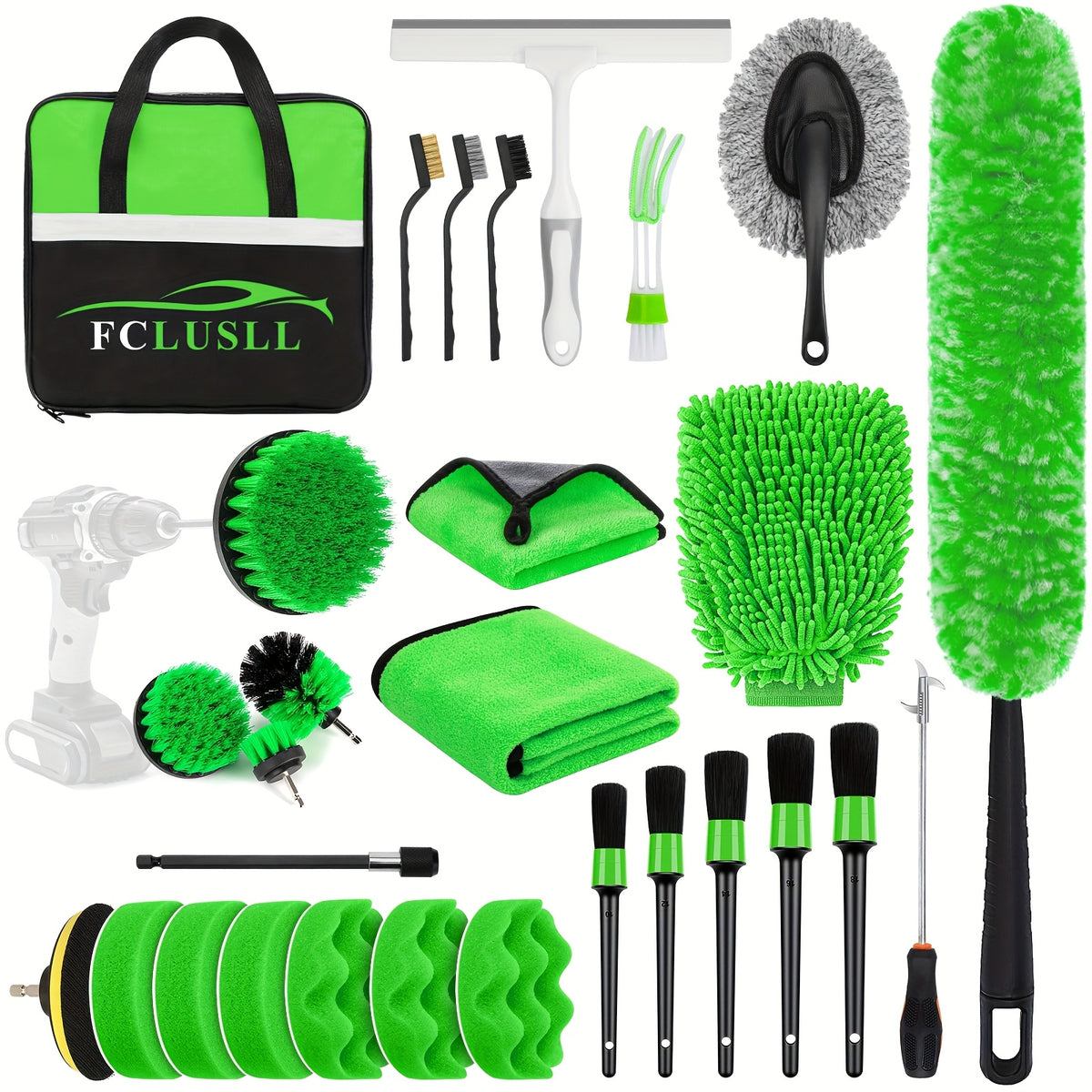 FCLUSLL 17/24/29/32/35pcs Car Cleaning Kit, Including Portable Vacuum Cleaner, Windshield Cleaning Tool, Car Drill Brush Set, Interior Brush Set, Full Interior Care Set, Cleaning Set, Holiday Gift for Family And Friends
