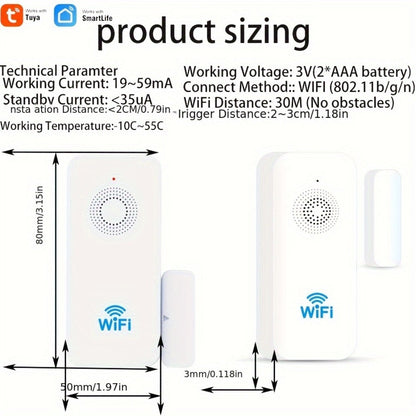 WiFi Door and Window Sensor 4-Pack, Tuya Smart Home Security Alarm System, No Hub Required, App Control, Compatible with Alexa & Google Home