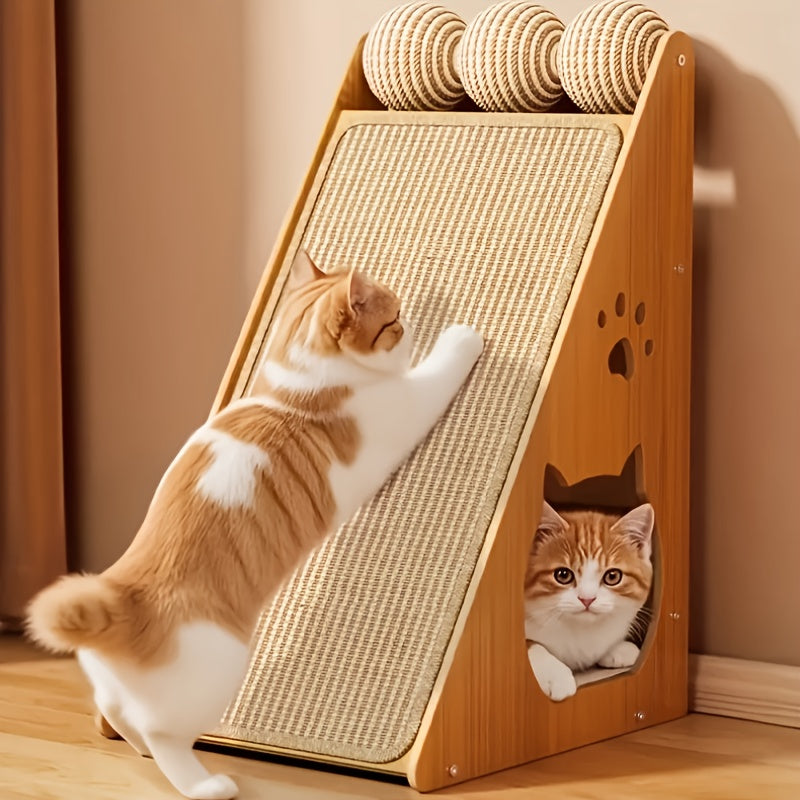 Cat Scratching Board 27 Inch Multi-Functional Sisal Scratcher with Teaser Balls – Wear-Resistant Cat Paw Pads, Furniture Protector, Easy Install Indoor Cat Scratch Pad