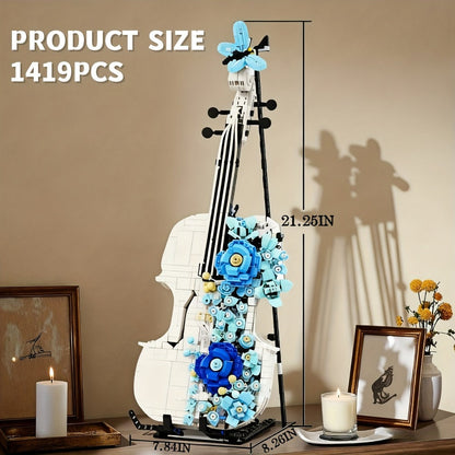 Flower Violin Building Block Set 1419pcs – 3D Musical Instrument Brick Model for Adults & Teens, Elegant Home Office Decor Display, Unique Birthday Father's Day Christmas Gift for Music Lovers