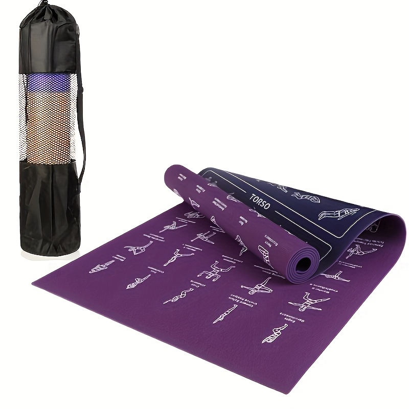 Yoga Mat with 75 Yoga Pose Illustrations & Side Storage Bag – Non-Slip Extra Thick Flexible Durable Exercise Mat for Beginners Men Women – 75 Stretching Actions Cute Printed Yoga Mat