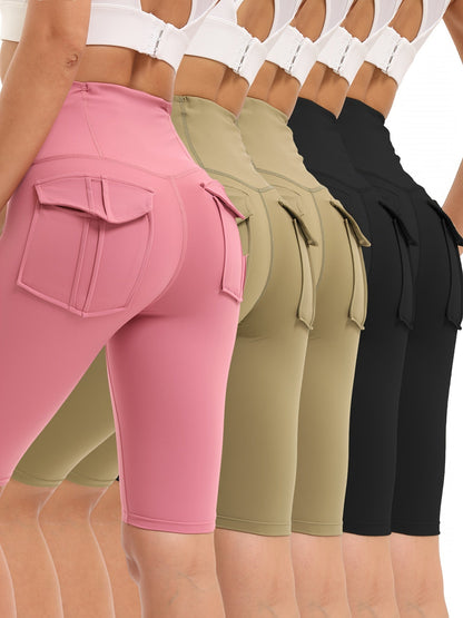Women's 5Pcs 3black+Armygreen+Rose High-Waist Leggings - product view 24