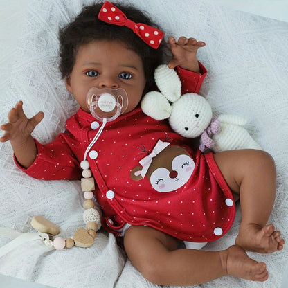 Black Girl Reborn Doll 20 Inch Fabric Soft Body Hand-Implanted Hair Lifelike African American Newborn Girl – Realistic Diversity Doll Only for Kids Collectors Birthday Christmas Gift