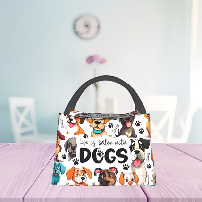 Insulated Lunch Bag with Dog Print - Portable Thermal Cooler Tote for Camping, Picnic & Beach | Reusable Polyester Lunch Box for Women Men Kids, Festive Gift for Christmas Birthday Valentine