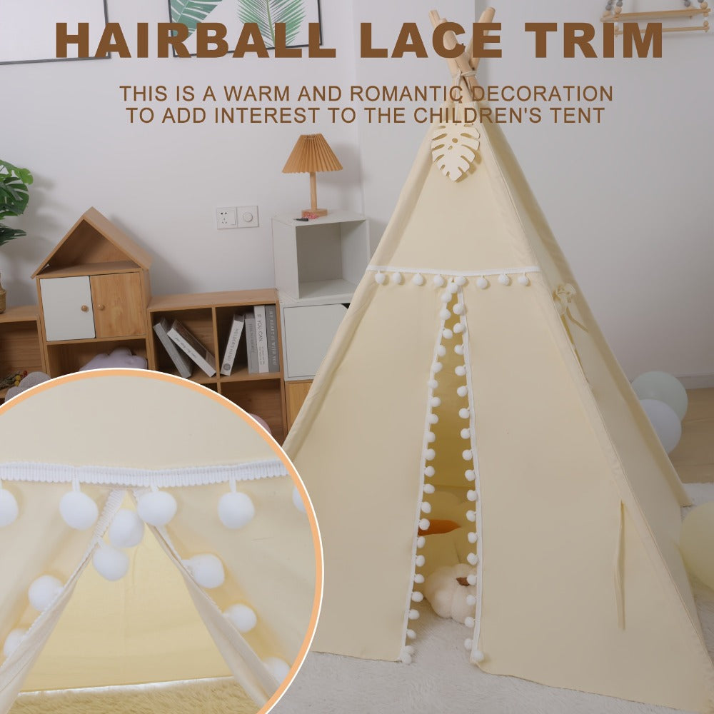 Kids Nordic Style Conical Indoor Play Tent – Teepee Playhouse for Boys & Girls, Beige, No Bottom Pad | Cozy Reading Nook & Imaginative Play Space | Birthday Christmas Gift