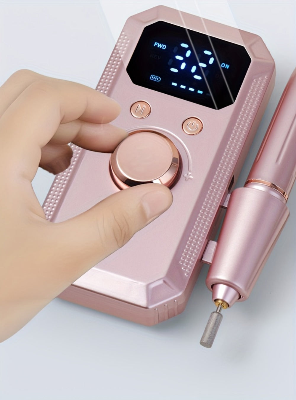 Electric Nail Drill Rechargeable 11 Grinding Heads & 20 Sanding Rings High-Speed Nail Grinder Machine for Acrylic Gel Natural Nails - Home Salon Manicure Pedicure Tool, Grey Rose Gold White