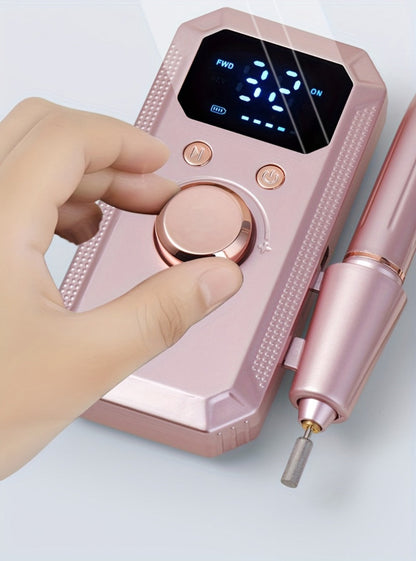 Electric Nail Drill Rechargeable 11 Grinding Heads & 20 Sanding Rings High-Speed Nail Grinder Machine for Acrylic Gel Natural Nails - Home Salon Manicure Pedicure Tool, Grey Rose Gold White