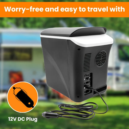 Car Mini Fridge, 3 Gallon 12V/24V DC Portable Car Refrigerator Cooler – Cools to -7°C, Fits 12x330ml Cans, Low Noise & Shockproof Design for Road Trip, RV, Camping and Outdoor Adventures