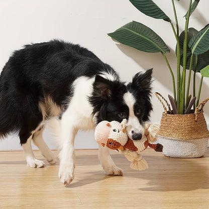 Squeaky Plush Cow Dog Toy with Crinkle Paper - Interactive Tug of War Chew Toy for Small Medium Large Dogs, Cute Cattle Design Washable Pet Toy for Fetch Play & Anxiety Relief