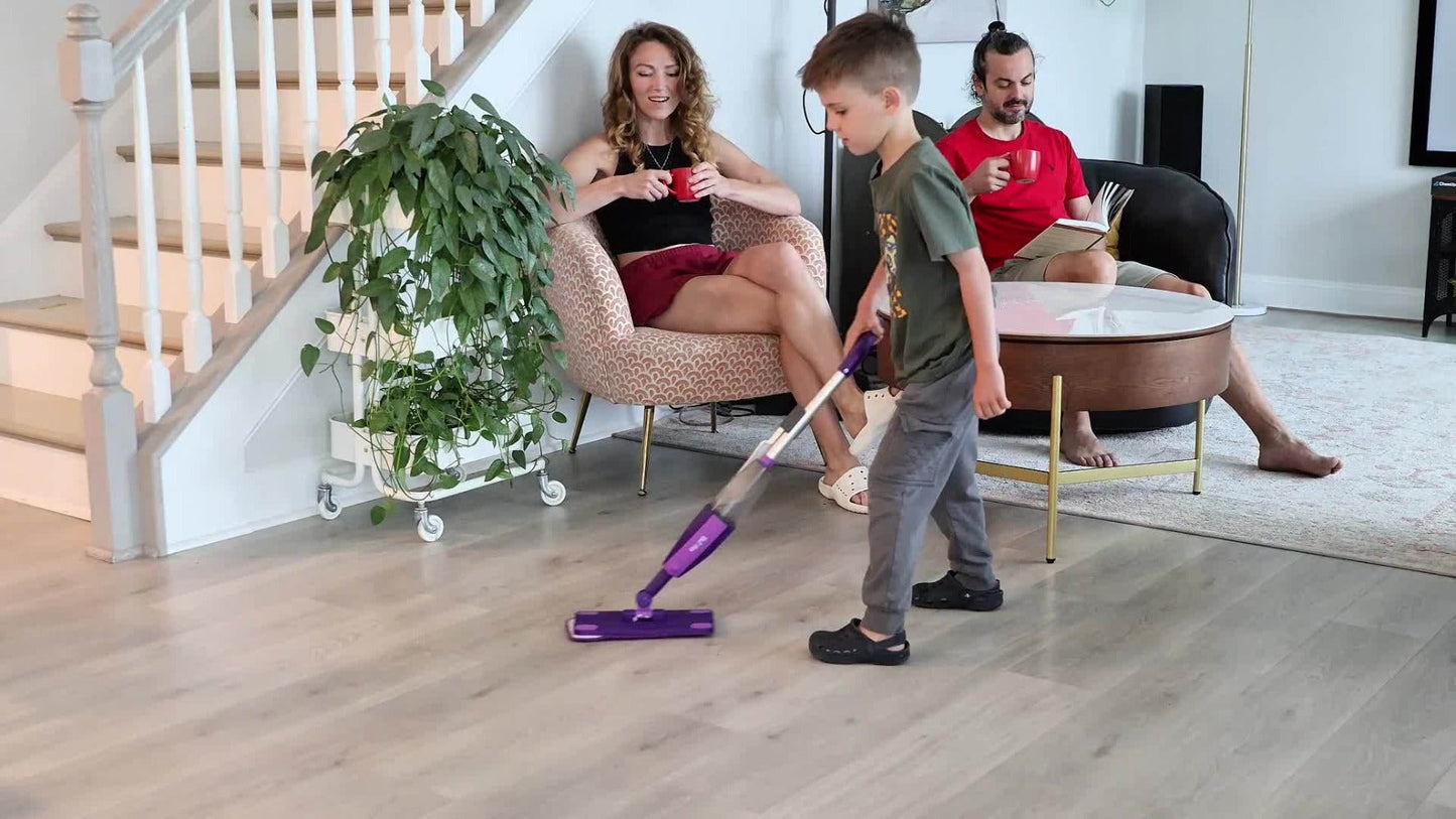Kids Spray Mop Toy with Real Water Sprayer – Pretend Play Cleaning Set for Toddlers Girls Boys Ages 3 4 5 6, Purple Lightweight Mop, Fun Housekeeping Gift
