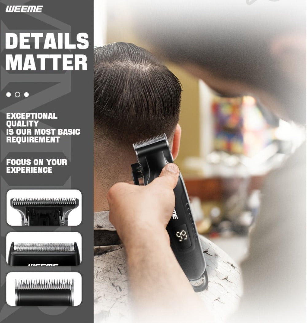 Men's Professional Grooming Kit – Cordless Rotary Shaver & T-Blade Trimmer, Type-C Charging, 6 Adjustable Combs, Non-Slip Beard Shaper for Travel & Family Haircut