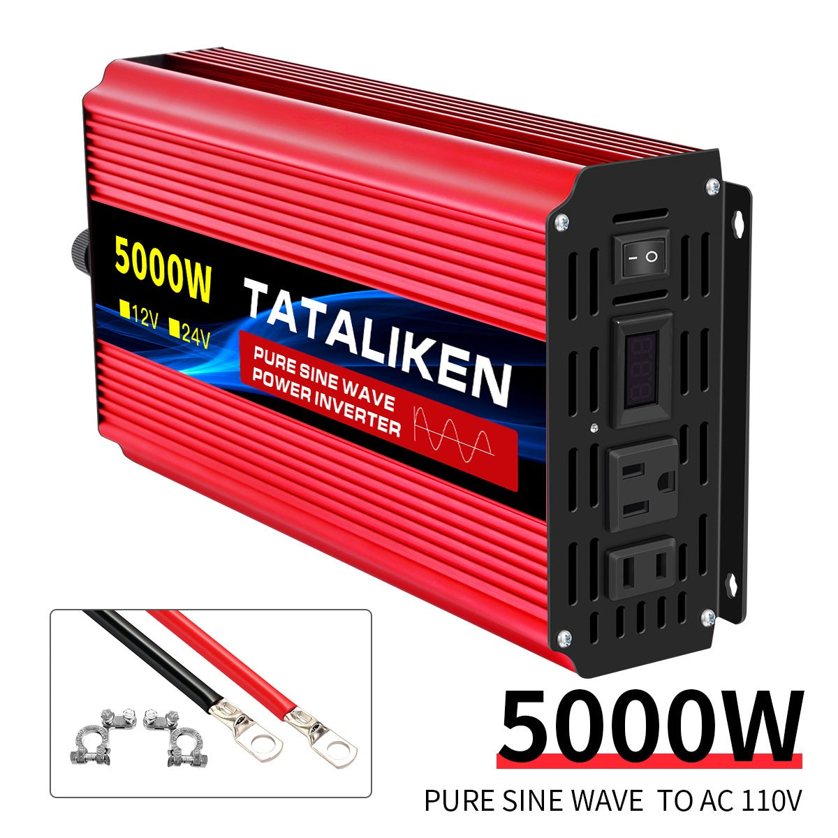 TATALIKEN Pure Sine Wave Inverter 1000W (peak) / 5000W (peak) Power, 12V/24V to 110V DC to AC, for Power Outages, Camping, Backup, And Automotive Accessories, Without Battery