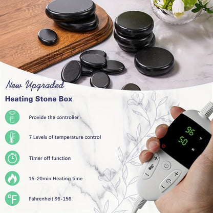 Spa Hot Stone Massage Set with Heater & Temperature Control — 10 Basalt Stones, 2 Size Options, Professional Kit for Full Body Muscle Relief, Home & Salon Use