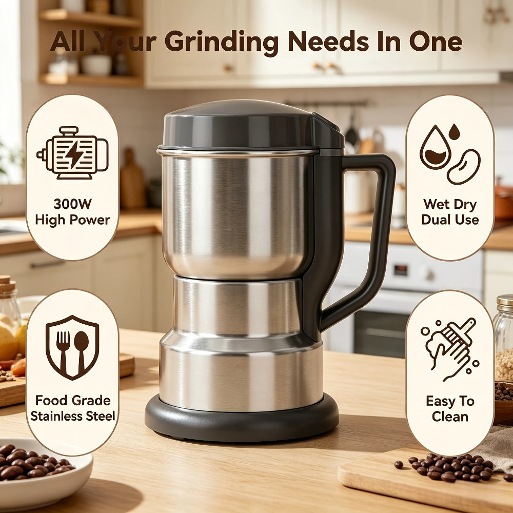Electric Coffee Grinder 300W 25000RPM – 8-Blade Stainless Steel Spice & Grain Mill for Coffee Beans, Nuts, Spices | Home, Cafe & Camping