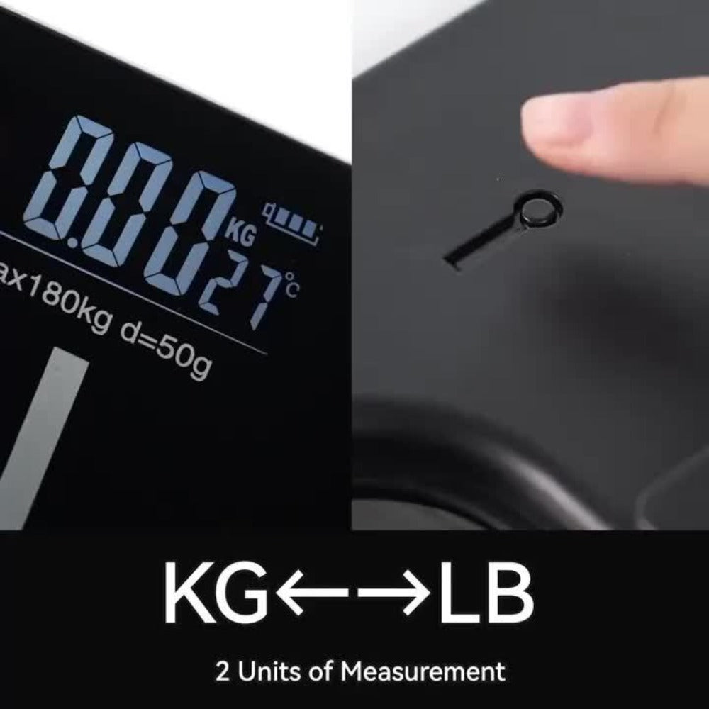 USB Rechargeable Bathroom Scale 400lb – Smart Digital Body Weight Scale, HD LCD & Fahrenheit Temperature Display, kg/lb Switch, Ultra-Wide Platform, USB Charging or Battery Powered, Black & Pink
