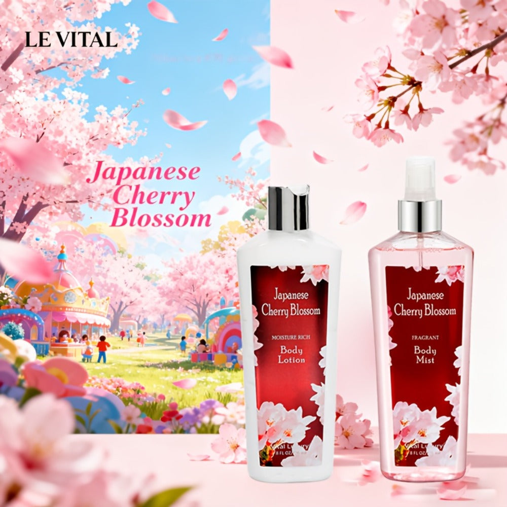 Cherry Blossom Gift Set for Women Body Lotion and Body Mist Japanese Sakura Fragrance Moisturizing Softening Skin Care Set - Perfect Valentine Birthday Mother's Day Bridal Shower Holiday Gift
