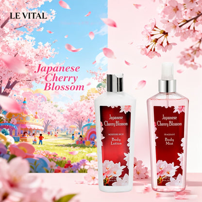 Cherry Blossom Gift Set for Women Body Lotion and Body Mist Japanese Sakura Fragrance Moisturizing Softening Skin Care Set - Perfect Valentine Birthday Mother's Day Bridal Shower Holiday Gift