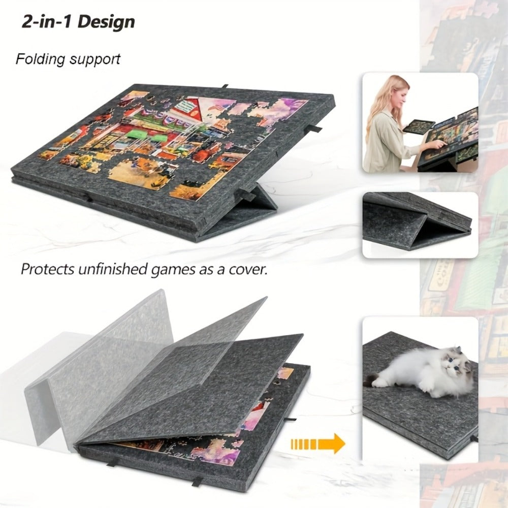 Large Puzzle Board for 1000 Piece Puzzles with 6-Drawer Sorting System – Foldable Jigsaw Table with Built-In Stand, Protective Cover & Tile Storage, Portable Puzzle Workstation for Adults (Gray / Light Gray)
