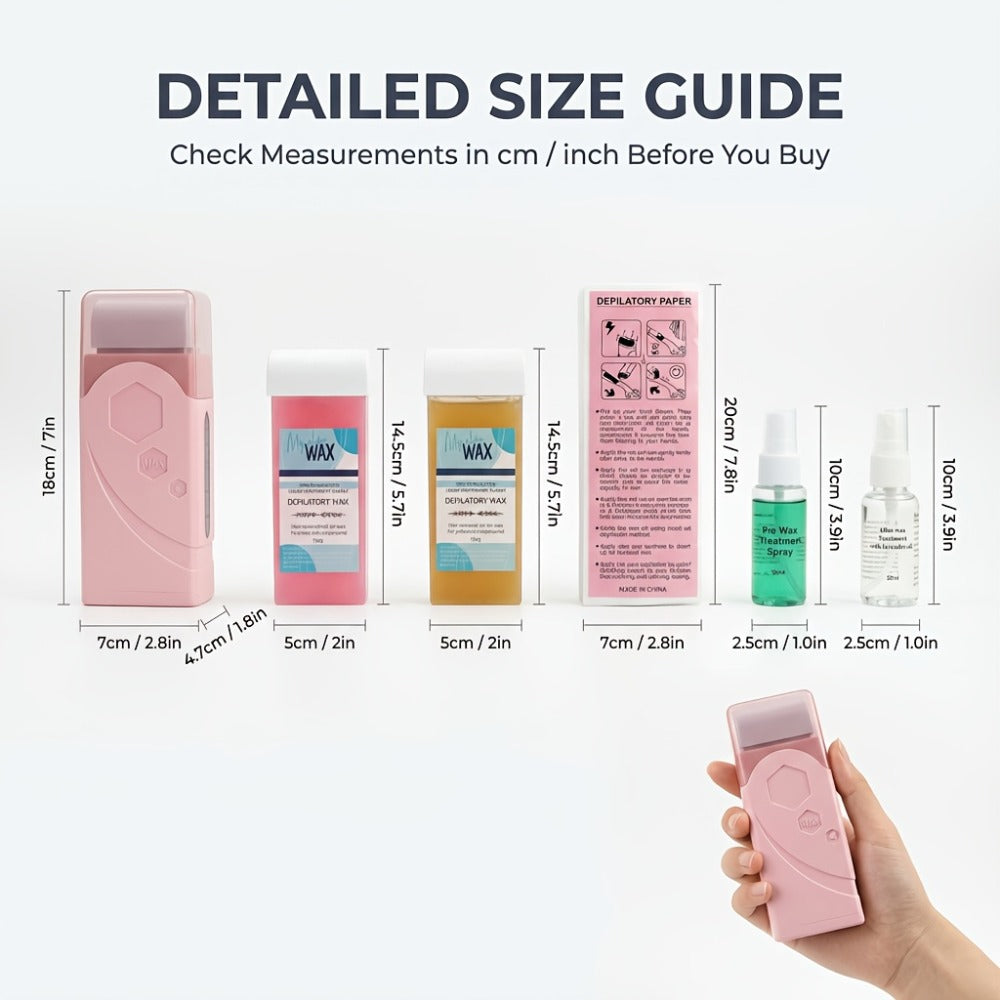 Roll On Wax Kit 105 Piece Complete Home Waxing Set - 2 Roll On Wax Rollers, Wax Warmer, 100 Waxing Strips, Lavender Oil & Pre-Post Spray - Pro Hair Removal for Face Brazilian Bikini Full Body Sensitive Skin