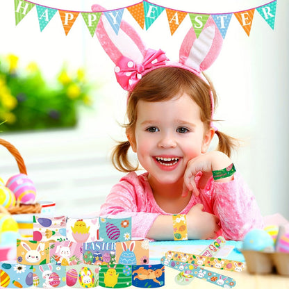 Easter Slap Bracelets for Kids 72 Pcs Bulk – Easter Basket Fillers Egg Hunt Prizes Classroom Rewards & Party Favors for Boys & Girls – PVC Snap Bracelets for Easter Spring Celebrations & School Events