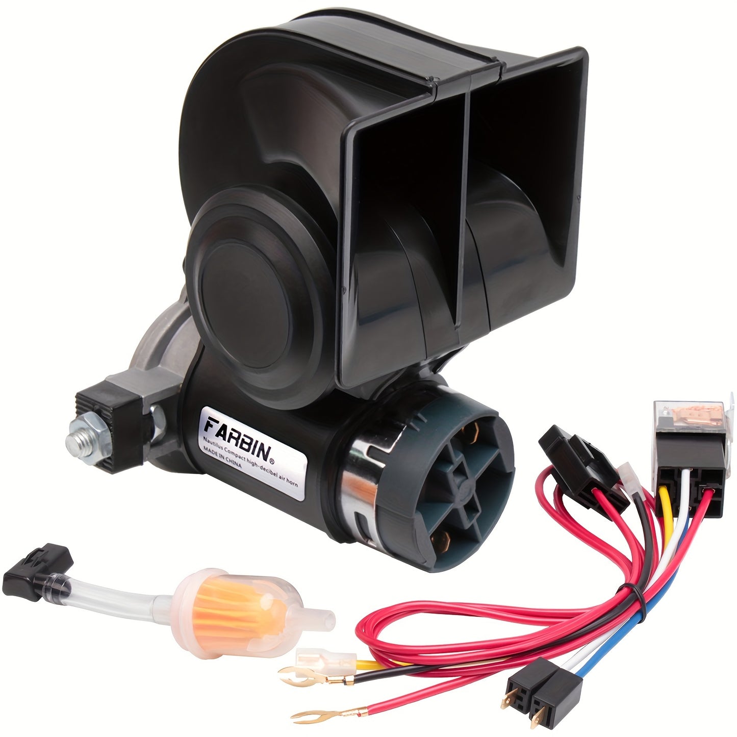 Snail Air Horn Kit Super Loud 12V 24V for Truck Car Motorcycle with Copper Compressor Relay Harness & Button Universal Fit - Black Red Mini & 2-Pack Options