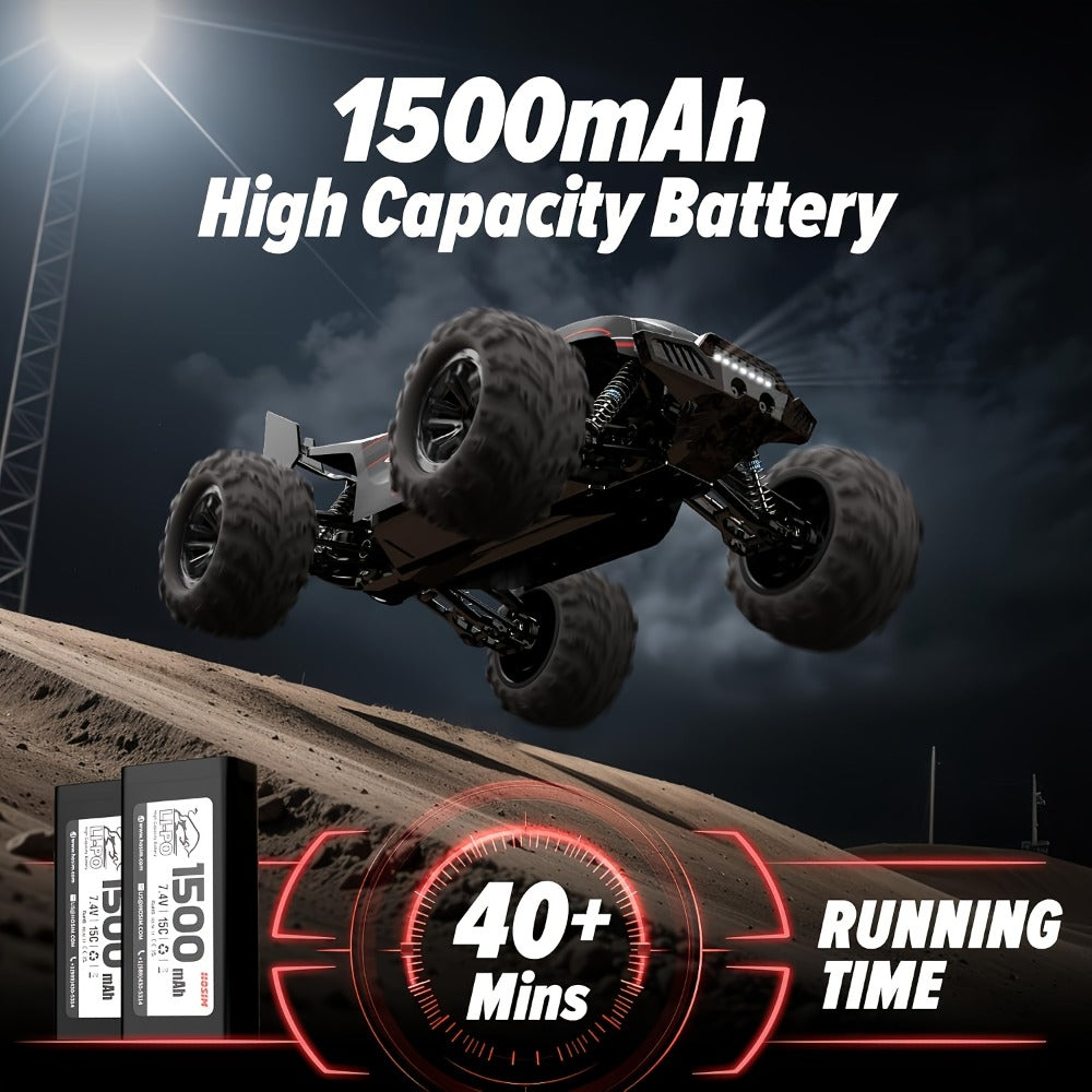 RC Monster Truck 1:18 Scale Alloy 2.4GHz Off-Road Remote Control Car with LED Headlights & All-Terrain Tires, High Speed 33KM/H – Birthday Gift for Kids Boys Girls Adults Ages 6+