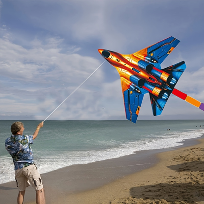 Large Fighter Plane Kite 200cm+ Polyester – Colorful Stunt Kite for Adults & Kids, Outdoor Flying Fun at Beach Park & Open Fields, Easy to Fly, Vibrant Mixed Color Design