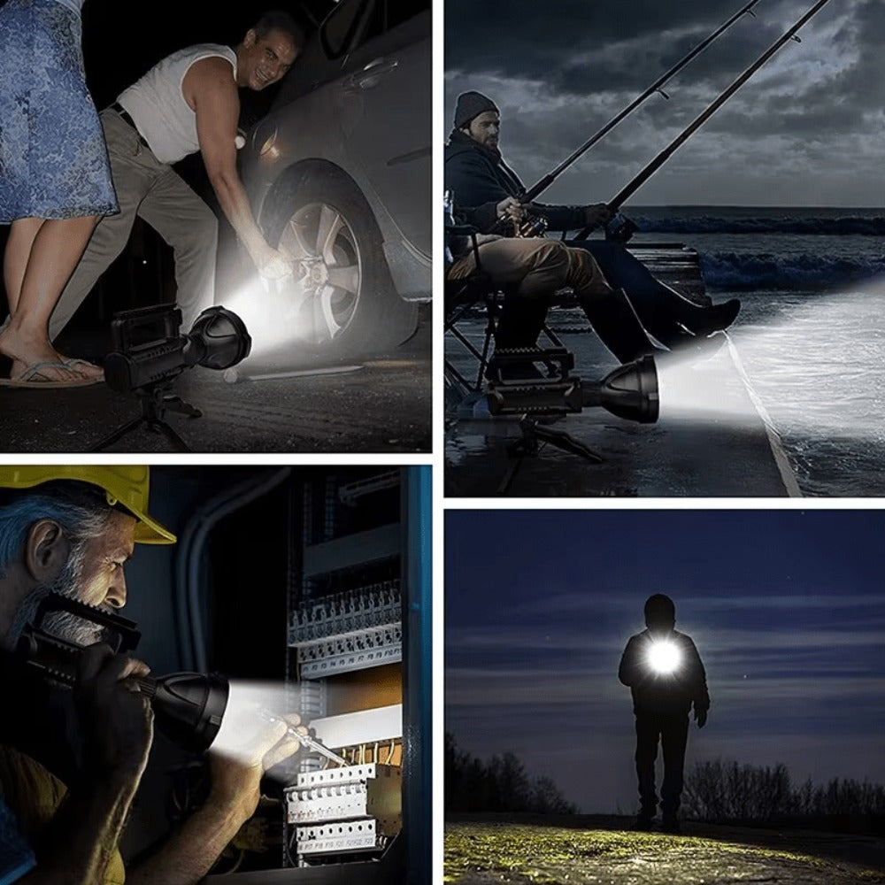 XHP90 High Power LED Flashlight USB Rechargeable Powerful Spotlight Searchlight – 4 Modes, Camping Lantern Torch with Bracket for Fishing Camping Hiking Hunting Outdoor Adventure Patrol