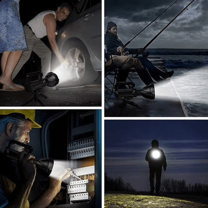 XHP90 High Power LED Flashlight USB Rechargeable Powerful Spotlight Searchlight – 4 Modes, Camping Lantern Torch with Bracket for Fishing Camping Hiking Hunting Outdoor Adventure Patrol